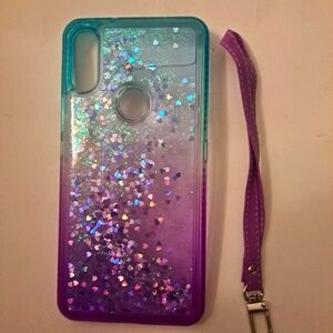 Alcatel 3V Purple Green Cellphone Case Confetti Glitter Filled Strap NWT